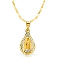 thumbnail image 1 of Ioka-14K Tri Color Gold Diamond Cut Our Lady of Guadalupe Stamp Charm Pendant with 1.9mm Figaro 3+1 Chain Necklace - 24", 1 of 6