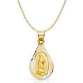 thumbnail image 1 of Ioka-14K Tri Color Gold Diamond Cut Our Lady of Guadalupe Stamp Charm Pendant with 2.4mm Hollow Cuban Chain Necklace - 18", 1 of 6