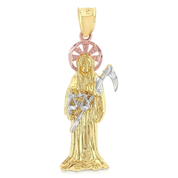 Ioka-14K Tri Color Gold Grim Reaper Religious Charm Pendant For Necklace or Chain