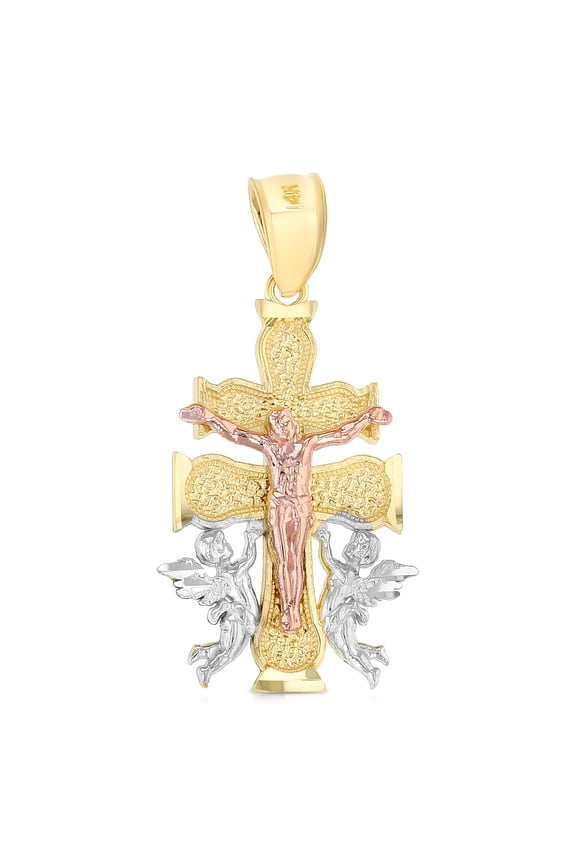 -14K Tri Color Gold Religious Cross of Caravaca Charm Pendant For Necklace or Chain