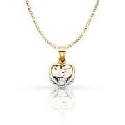 Ioka-14K Tri Color Gold Sweet 15 Years Quinceanera Heart Cubic Zirconia CZ Charm Pendant with 2mm Hollow Cuban Bevel Chain Necklace - 16"