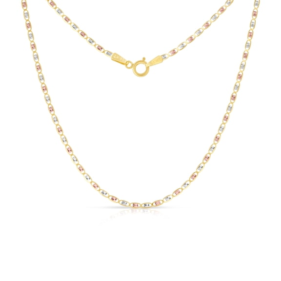 Ioka - 14K Tri Color Solid Gold 1.5mm Valentino Chain Necklace with Spring Ring Clasp - 18"