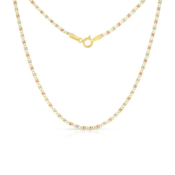 Ioka - 14K Tri Color Solid Gold 1.5mm Valentino Chain Necklace with Spring Ring Clasp - 18"