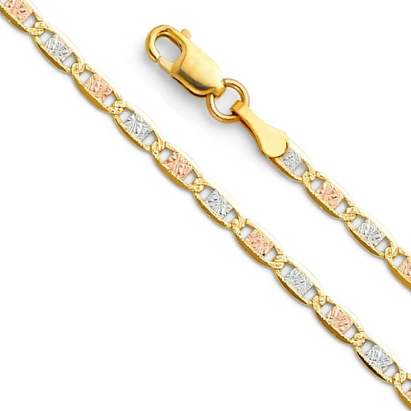 Ioka - 14K Tri Color Solid Gold 2.6mm Valentino Chain Necklace with Lobster Clasp - 16"