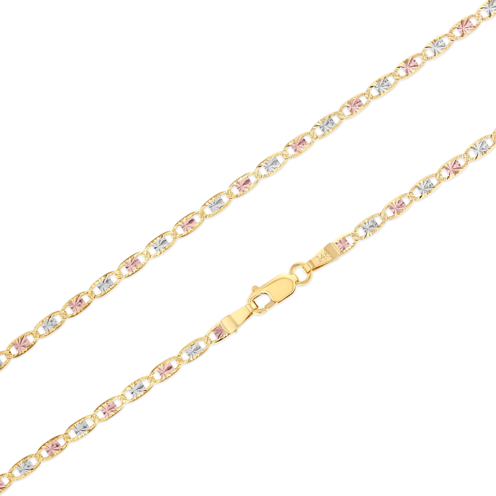Ioka - 14K Tri Color Solid Gold 2.6mm Valentino Star Diamond Cut Chain Necklace with Lobster Clasp - 20"