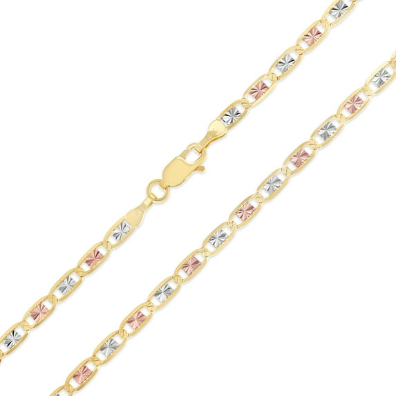 Ioka - 14K Tri Color Solid Gold 3.3mm Valentino Star Diamond Cut Chain Necklace with Lobster Clasp - 18"