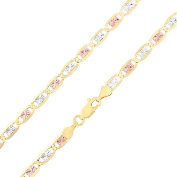 Ioka - 14K Tri Color Solid Gold 4.2mm Valentino Star Diamond Cut Chain Necklace with Lobster Clasp - 22"