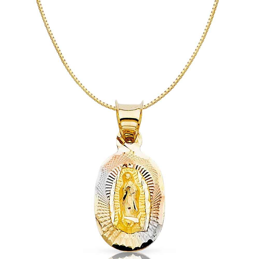 Ioka-14K Tri Color Solid Gold Diamond Cut Our Lady of Guadalupe Stamp ...