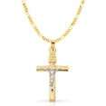 thumbnail image 1 of Ioka-14K Two Tone Gold Crucifix Pendant with 3.1mm Figaro 3+1 Chain Chain Necklace - 24", 1 of 4