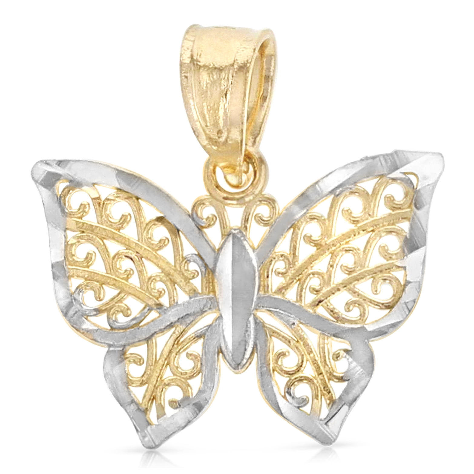 Ioka-14K Two Tone Gold Fancy Monarch Butterfly Charm Pendant For Necklace or Chain