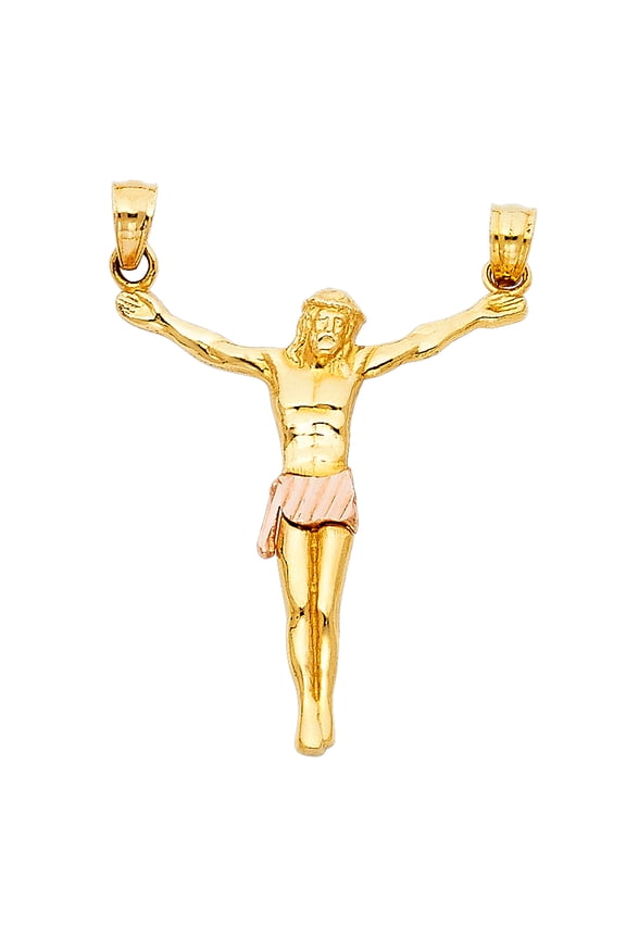 -14K Two Tone Gold Jesus Body Crucifix Cross Religious Charm Pendant For Necklace or Chain