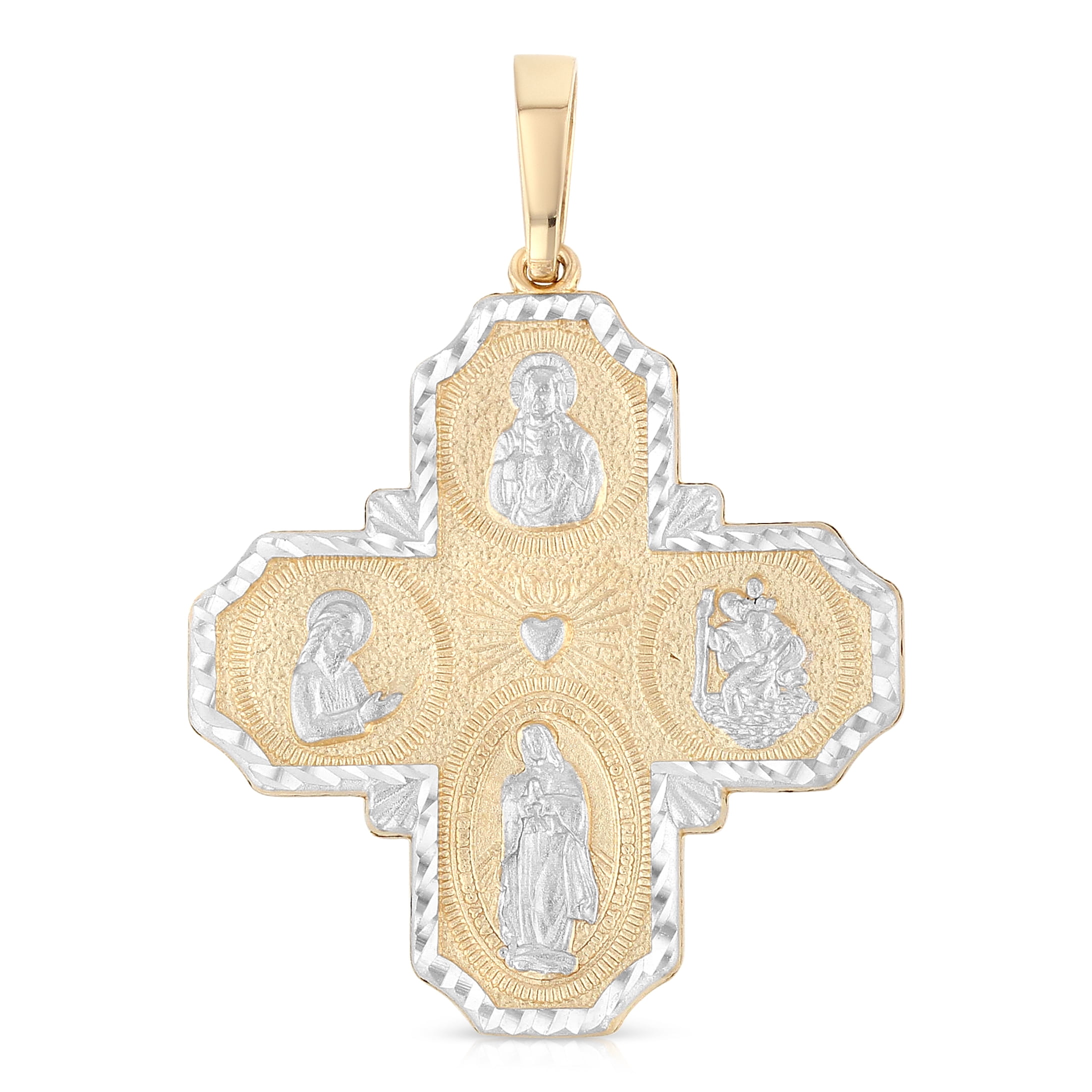 Ioka 14K Two Tone Gold Jesus Christ Four-Way Cross Religious