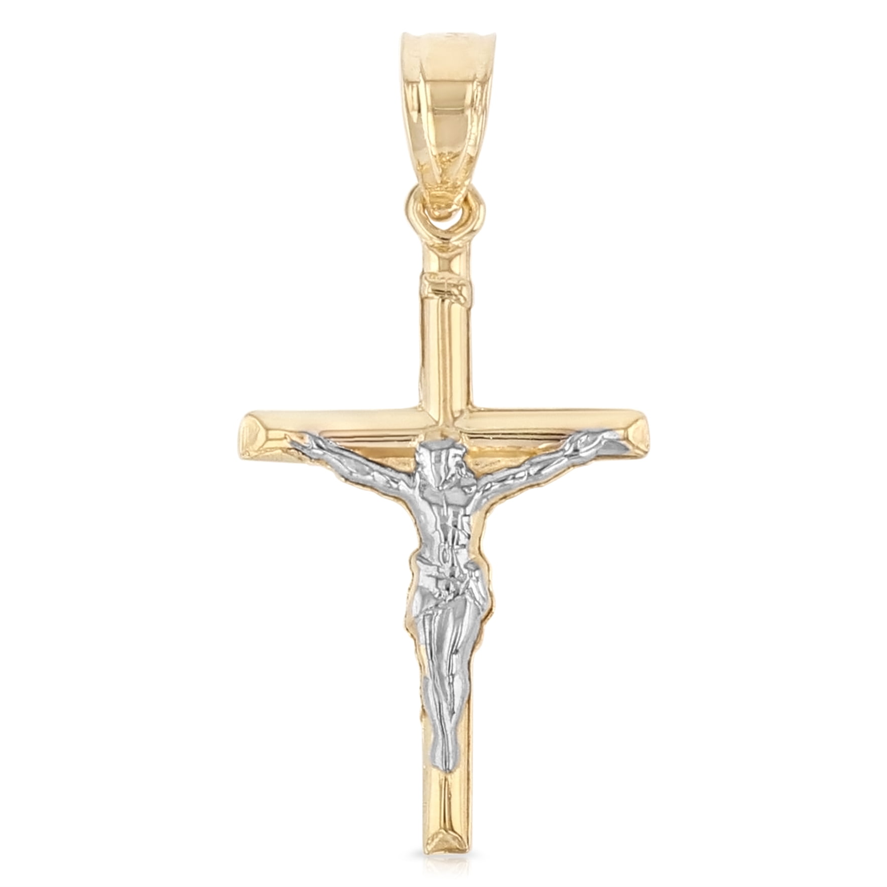 Collier Pendentif Jésus 14K Deux Tons Or Avec Chaîne Figaro 2.3mm (neuf Avec étiquettes)