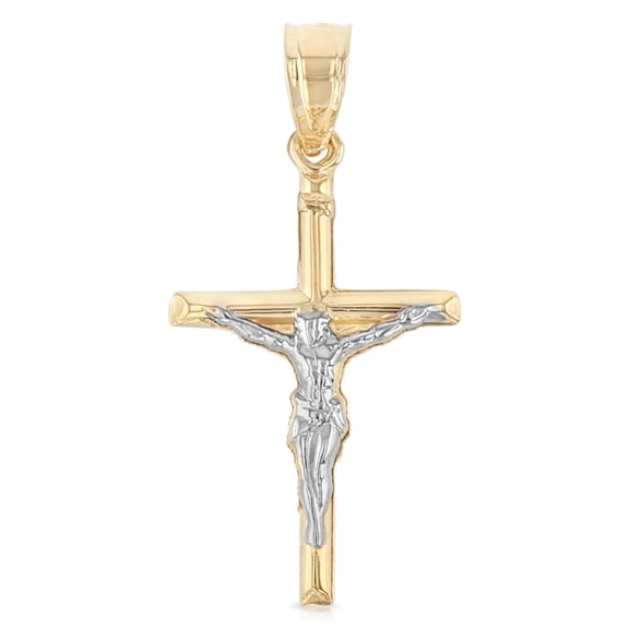Ioka-14K Two Tone Gold Jesus Crucifix Cross Religious Charm Pendant For Necklace or Chain