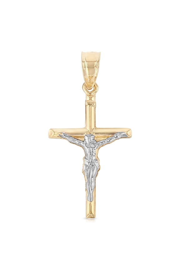 -14K Two Tone Gold Jesus Crucifix Cross Religious Charm Pendant For Necklace or Chain