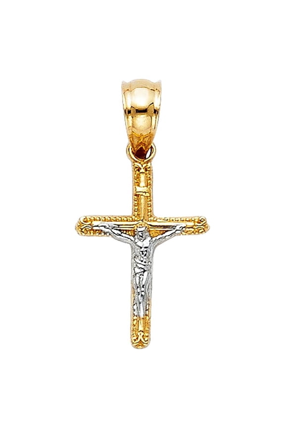 -14K Two Tone Gold Jesus Crucifix Cross Religious Charm Pendant For Necklace or Chain