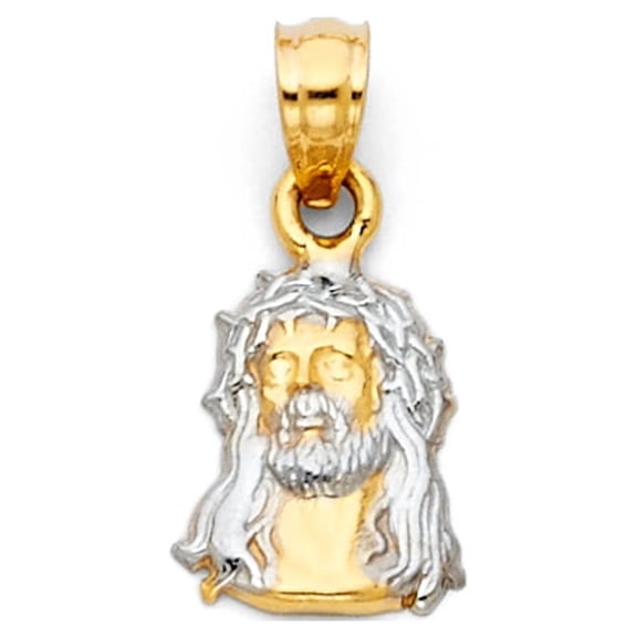 Ioka-14K Two Tone Gold Jesus Face Religious Charm Pendant For Necklace or Chain