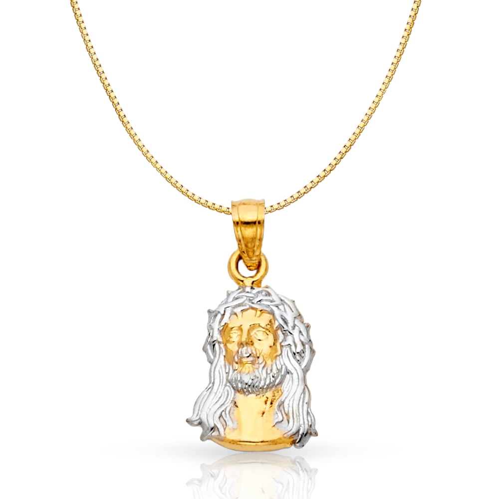Collier Pendentif Jésus 14K Deux Tons Or Avec Chaîne Figaro 2.3mm (neuf Avec étiquettes)