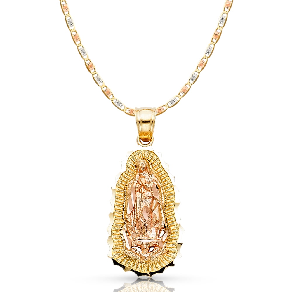 Ioka-14K Two Tone Gold Our Lady of Guadalupe Charm Pendant with 2.1mm ...