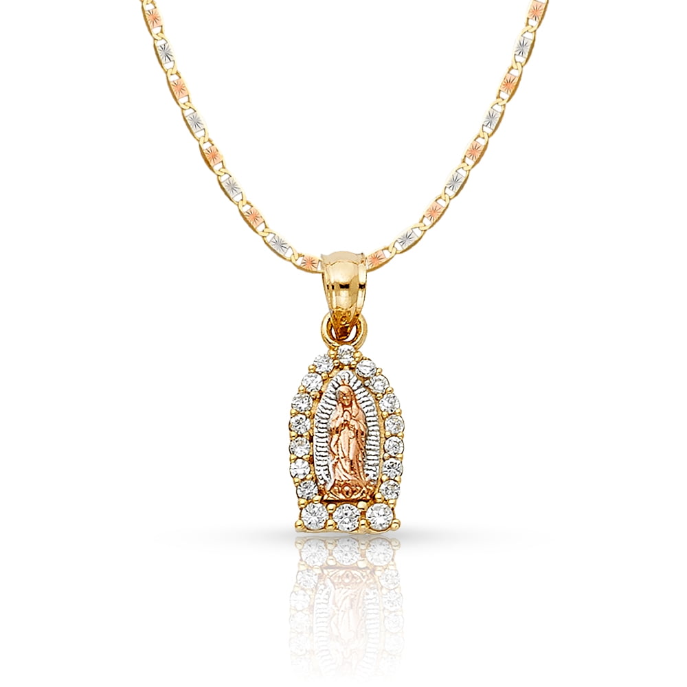 Ioka-14K Two Tone Gold Our Lady of Guadalupe Cubic Zirconia CZ Charm ...