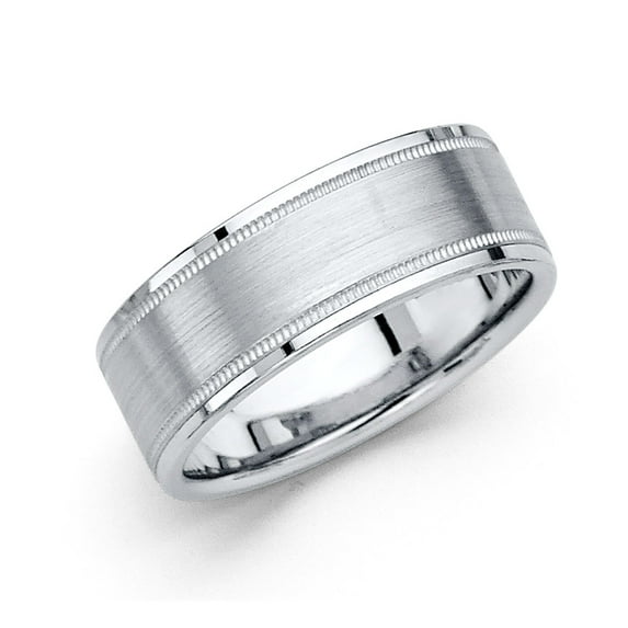 Ioka - 14K White Gold 8mm Brushed Wedding Band Ring - Size 9