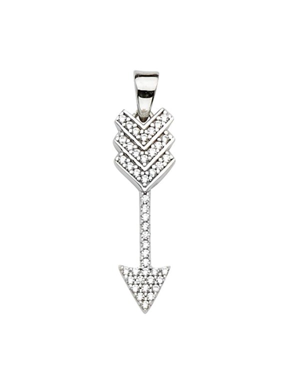 - 14K White Gold CZ Arrow Charm Pendant For Necklace or Chain