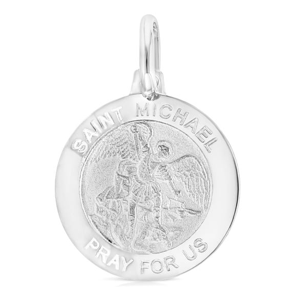 Ioka-14K White Gold St. Michael Pray For Us Religious Charm Pendant For Necklace or Chain