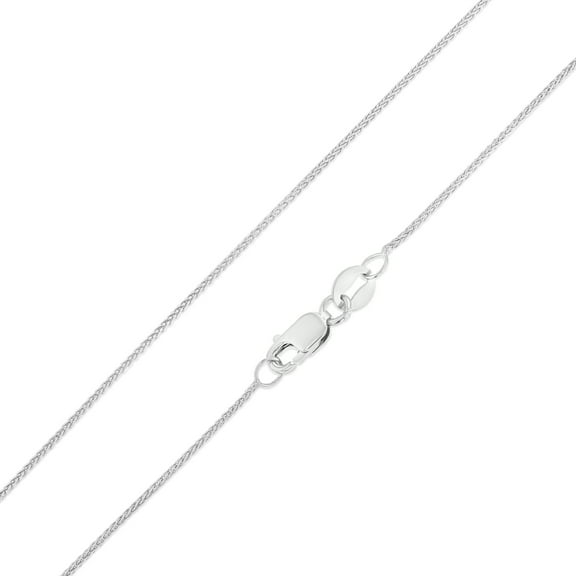 Ioka - 14K White Solid Gold 0.9mm Wheat Chain Necklace with Lobster Clasp - 16"