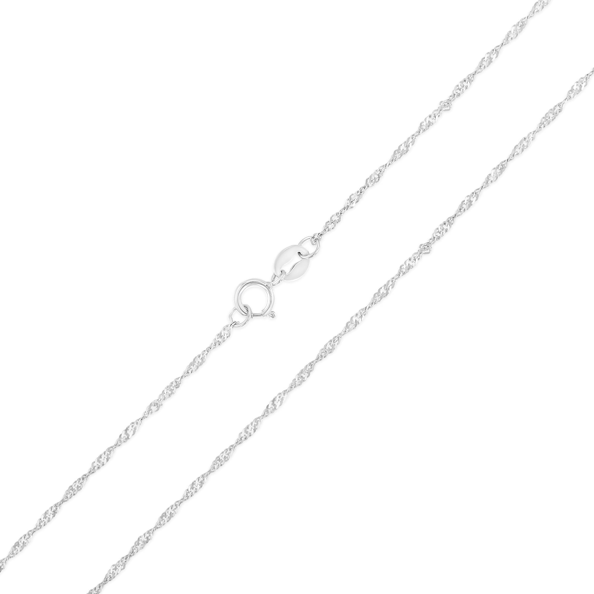 Ioka - 14K White Solid Gold 1.2mm Singapore Chain Necklace with Spring Ring Clasp - 22"