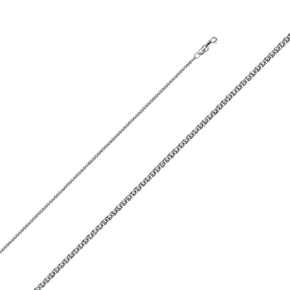 Ioka - 14K White Solid Gold 1.4mm Flat Open Wheat Chain Necklace with Lobster Clasp - 16"