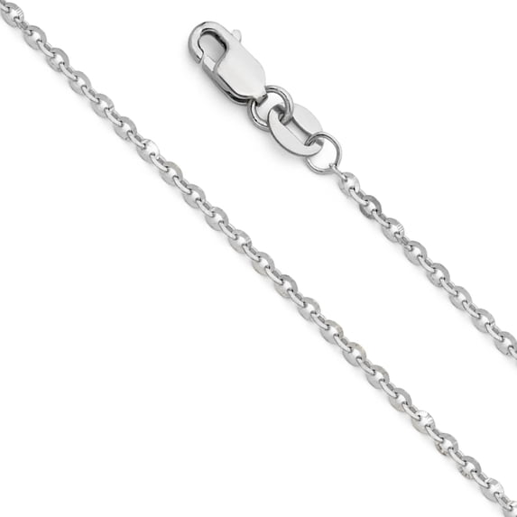 Ioka - 14K White Solid Gold 1.6mm Bevelled Side Diamond Cut Rolo Cable Chain Necklace with Lobster Clasp - 22"