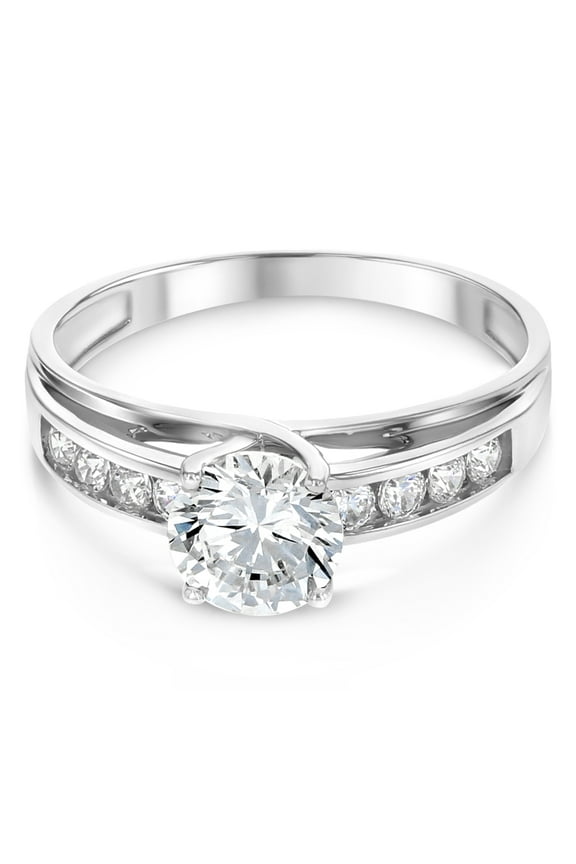 - 14K White Solid Gold 1 Ct. Round Cut Cubic Zirconia CZ Wedding Engagement Ring - Size 4.5