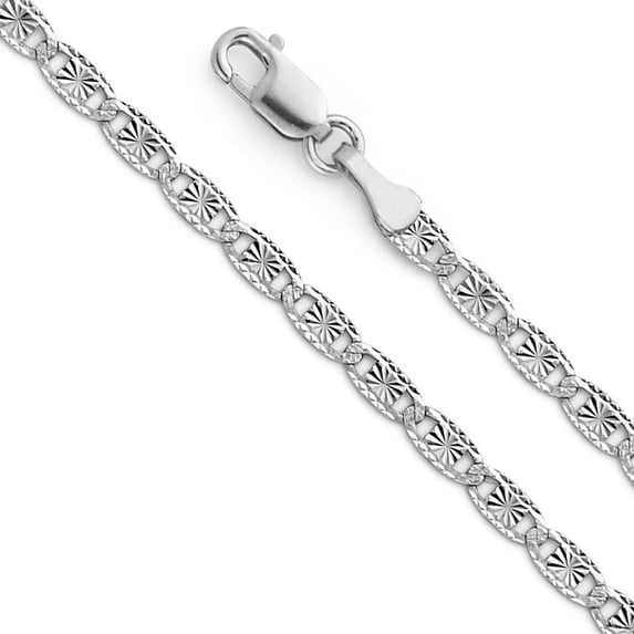 Ioka - 14K White Solid Gold 2.6mm Valentino Star/Edge Diamond Cut Chain Necklace with Lobster Clasp - 18"