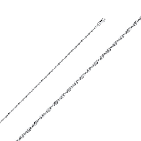 Ioka - 14K White Solid Gold 2mm Rope Chain Necklace with Lobster Clasp