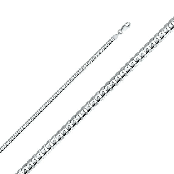 Ioka - 14K White Solid Gold 4mm Cuban Concave Chain Bracelet with Lobster Clasp - 7.5"
