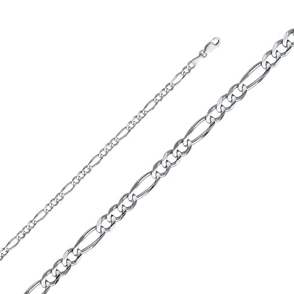 Ioka - 14K White Solid Gold 4mm Figaro 3+1 Concave Chain Necklace with Lobster Clasp - 22"