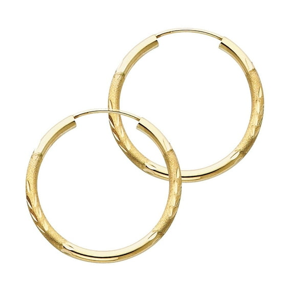 Ioka - 14K Yellow Gold 2mm Thickness Diamond Cut Hoop Endless Earrings