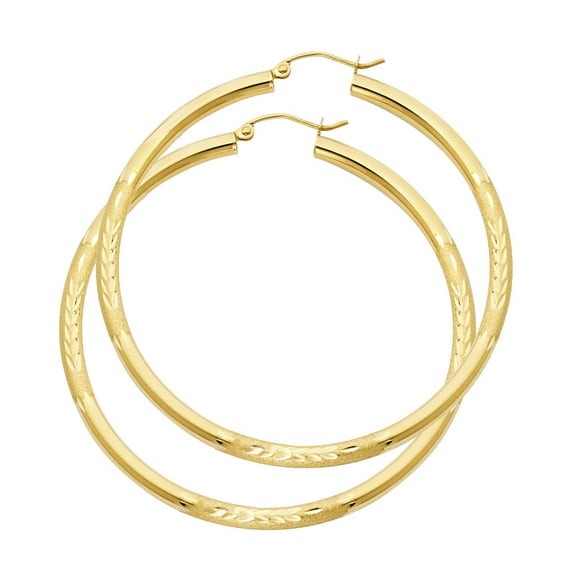 Ioka - 14K Yellow Gold 3mm Thickness Diamond Cut Hoop Earrings