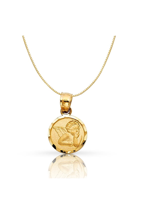 -14K Yellow Gold Angel Religious Charm Pendant with 0.5mm Box Chain Necklace - 18"