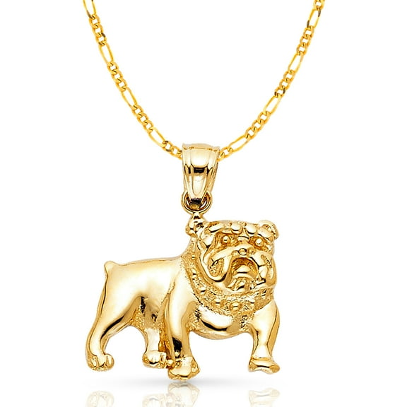 Ioka-14K Yellow Gold Bulldog Charm Pendant with 2.3mm Figaro 3+1 Chain Necklace - 16"