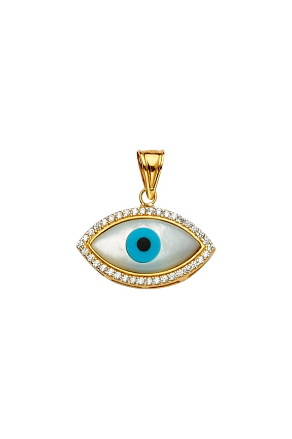 - 14K Yellow Gold CZ Evil Eye Pendant Charm Pendant For Necklace or Chain