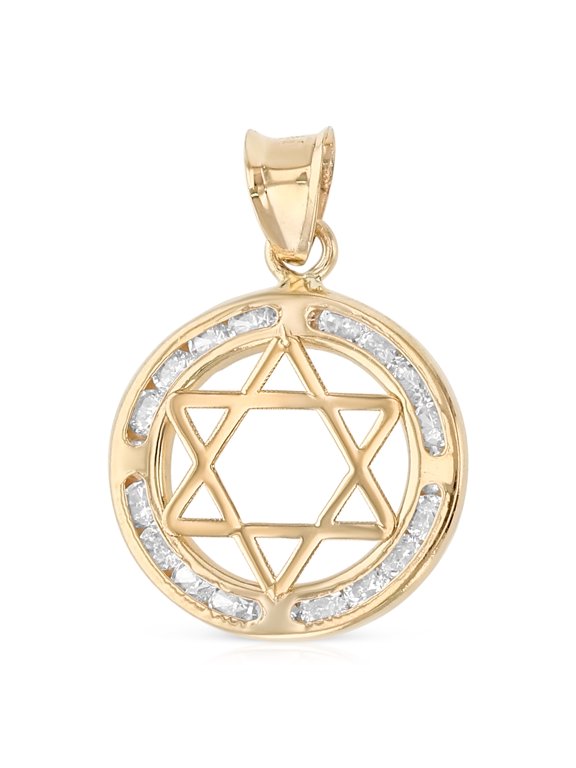 - 14K Yellow Gold CZ Star of David Charm Pendant For Necklace or Chain