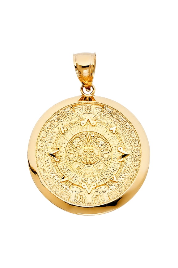 -14K Yellow Gold Calendario Azteca Charm Pendant For Necklace or Chain