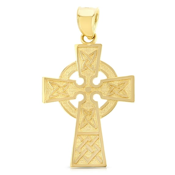 Ioka-14K Yellow Gold Celtic Cross Religious Charm Pendant For Necklace or Chain