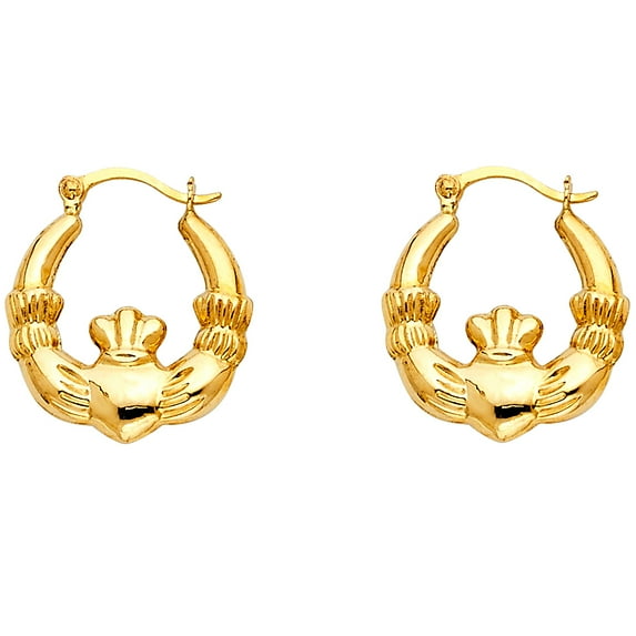 Ioka - 14K Yellow Gold Claddagh Hollow Hoop Earrings