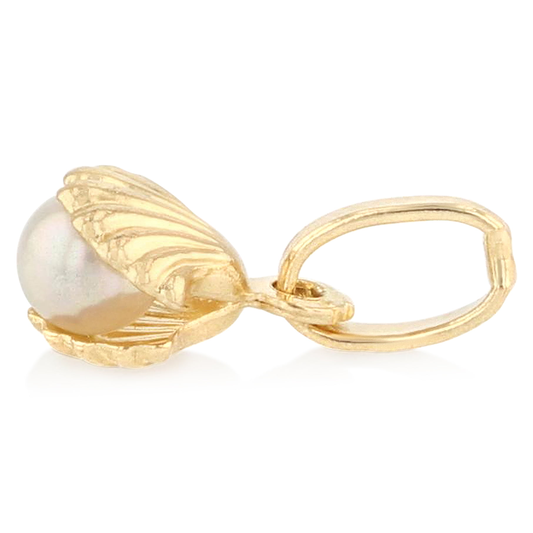 Ioka-14K Yellow Gold Clam Shell with Fresh Water Cultured Pearl Charm Pendant For Necklace or Chain