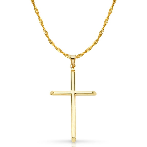 Ioka-14K Yellow Gold Classic Cross Pendant with 1.5mm Singapore Chain Chain Necklace - 24"