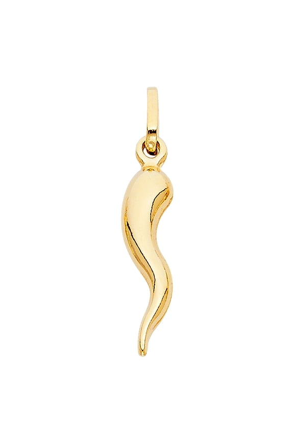-14K Yellow Gold Cornicello Italian Horn Charm Pendant For Necklace or Chain