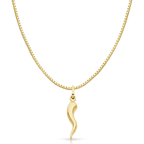 Ioka 14K Yellow Gold Cornicello Italian Horn Pendant Necklace with 1mm Box Chain - 24"