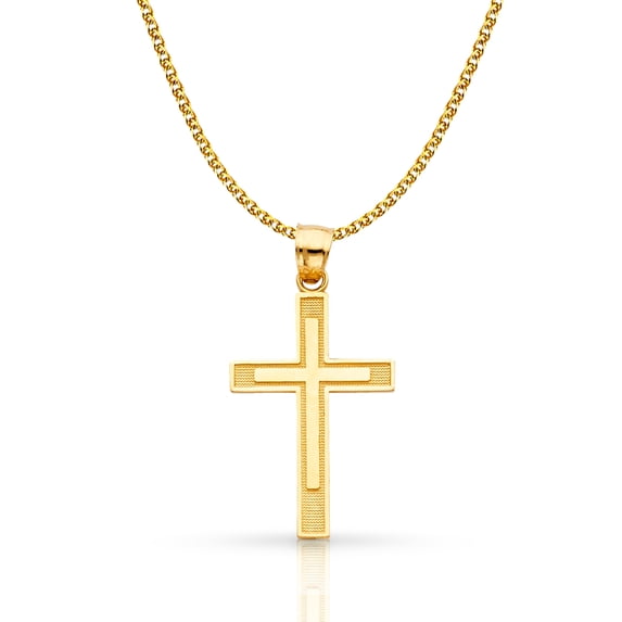 Ioka-14K Yellow Gold Cross Pendant with 1.4mm Flat Open Wheat Chain Chain Necklace - 20"